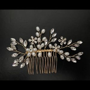 Gold Bridal Hair Comb, Pearl Hair Comb